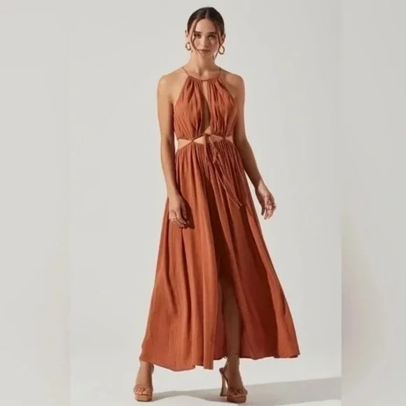 ASTR The Label XL Mid Cutout Sleeveless Maxi Dress Clay Brown Vacation Wedding - Picture 1 of 9